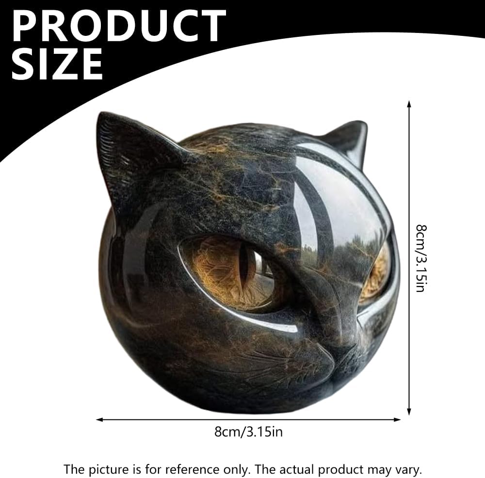 Black Cat Stone Sculpture – Decorative figurine black cat head made of resin Stone Marble texture - Image 4