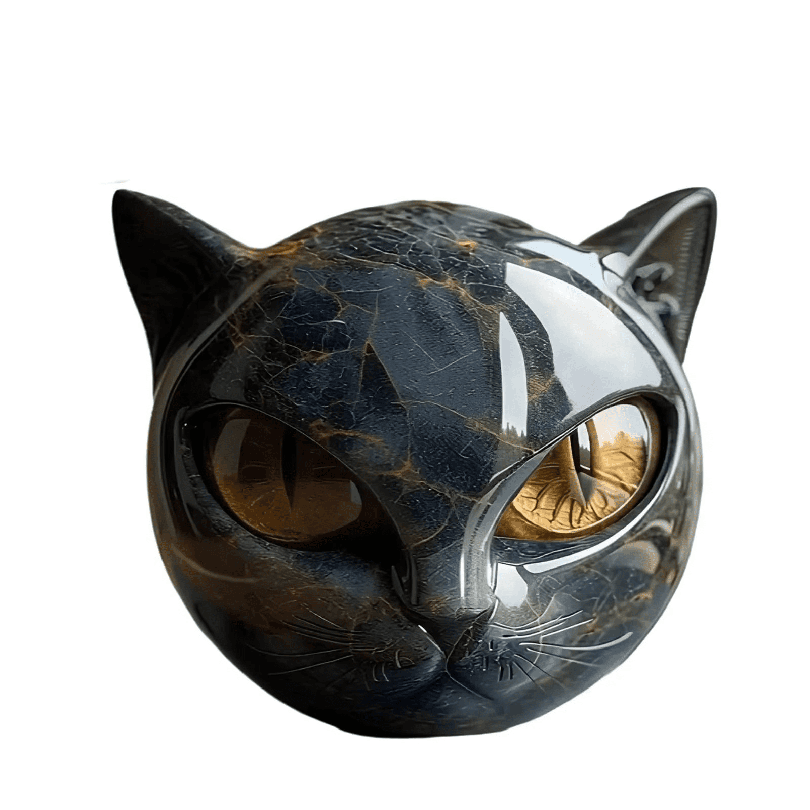 Black Cat Stone Sculpture – Decorative figurine black cat head made of resin Stone Marble texture